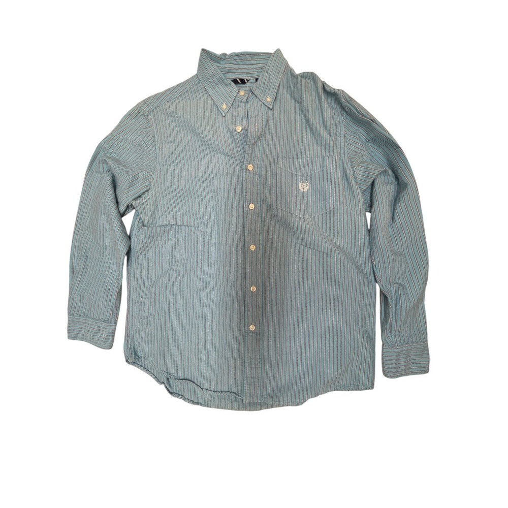 Chaps Mens Blue White Striped Long Sleeve Button Down Cotton Shirt Size M